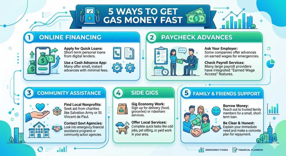 Infographic showing ways to get gas money fast