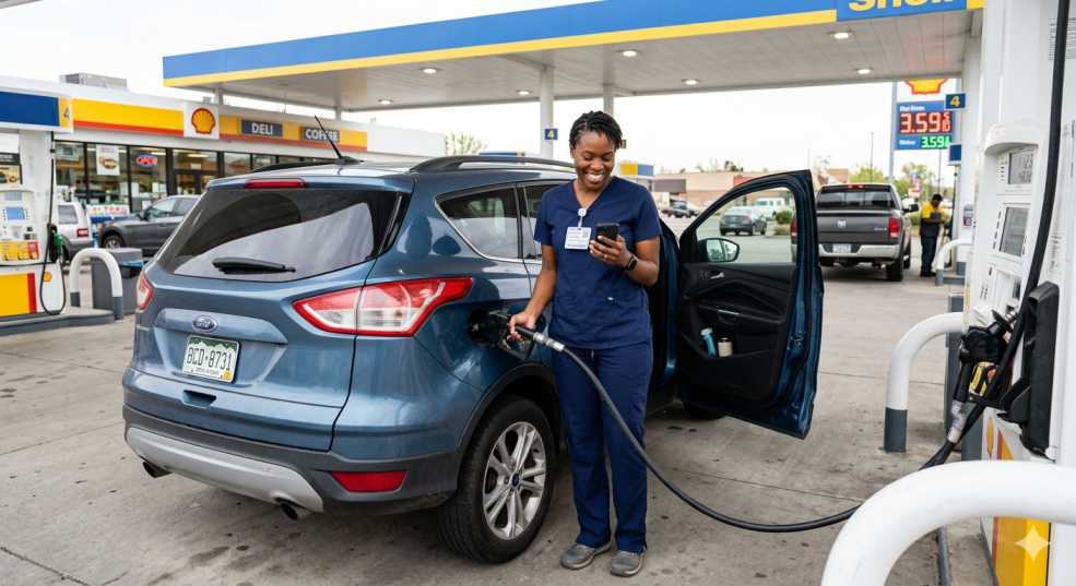 Worker getting emergency gas money to commute to work